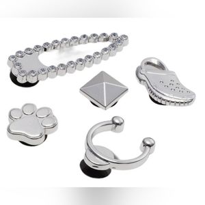 CROCS Jibbitz Charms Silver Metal 5pc Set